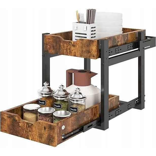 Výsuvný organizér 38x50 cm Regál do kuchyně koupelny Tmavé dřevo Loft