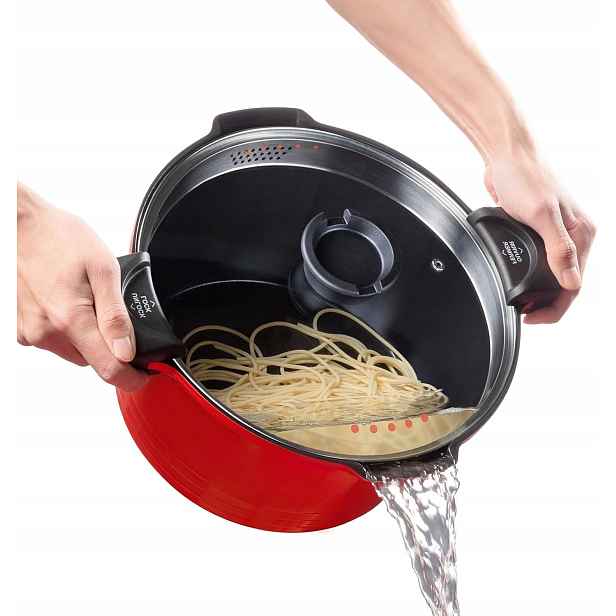 Indukční cedník na těstoviny s víkem 28 cm, 8 litrů, červený (R2)