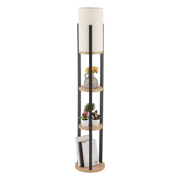 Opviq Stojací lampa Nora II černá/přírodní dub