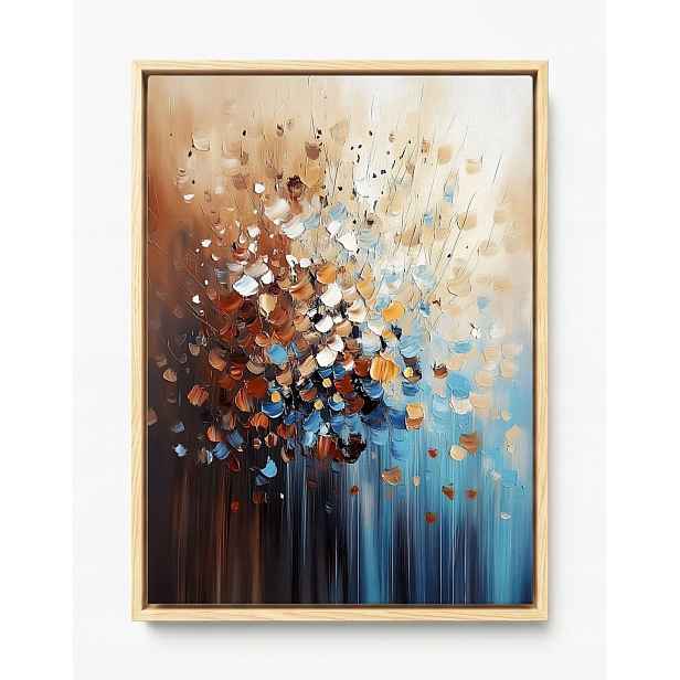 Obraz Rám American Box Abstrakce Hnědá Béžová Tyrkysová Špachtle Impasto 60x80