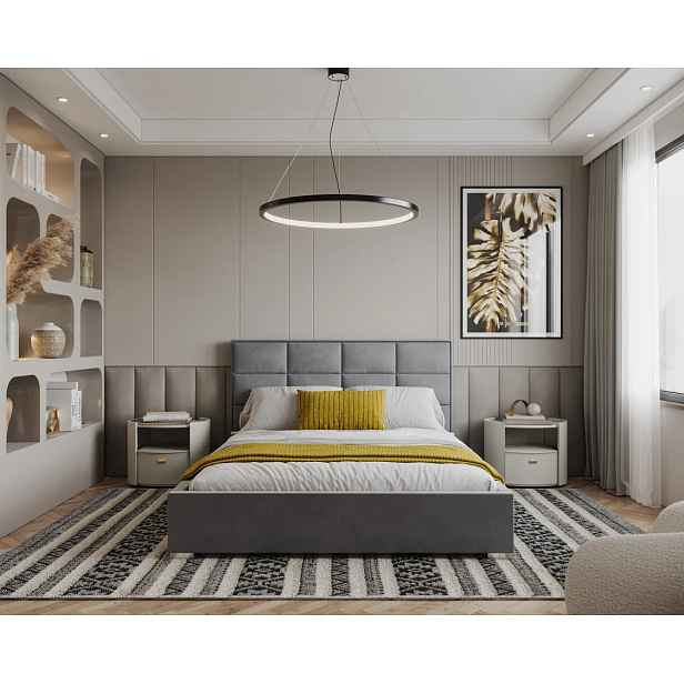 FDM Dvoulůžková čalouněná postel Apollo se zvedacím roštem Paris šedá, velikost 120x200