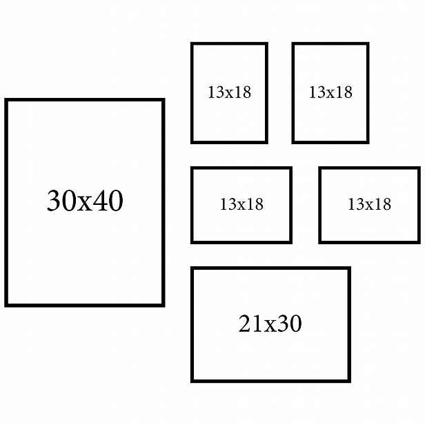 Fotorámečky sada 6 Ks 30x40, A4 21x29,7, 13x18, vícerámový rám