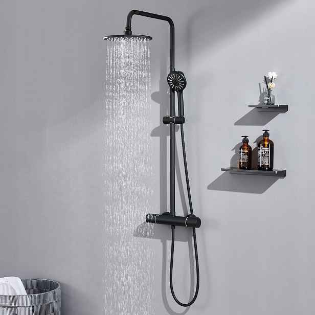 Sprchový Set Termostatický Černý Dešťová Sprcha 23CM Sprchová Hlavice Tyč