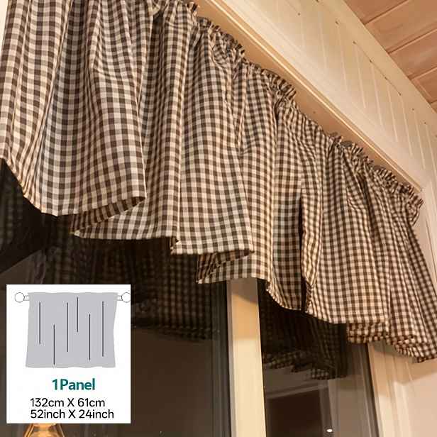 TEMU 1ks Kostkovaná Závěs, Moderní Minimalistická Balkónová Záclona na Kávu, Dekorativní Polozávěs s Tunýlkem do Obýváku a Jídelny