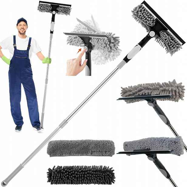 2V1 Teleskopický Mop Na Okna, Myčka, Stěrka Na Sklo A Zrcadla, Dlouhá 424 CM