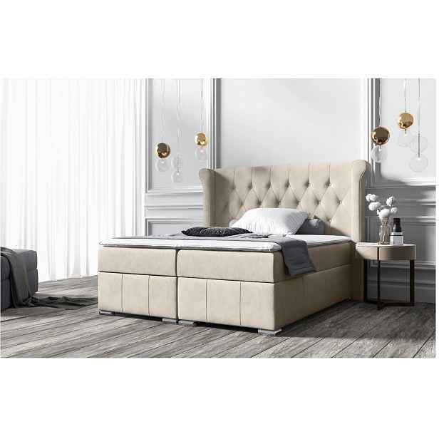 Elegantní čalouněná postel 160x200 MAXIMO - světle béžová + topper ZDARMA