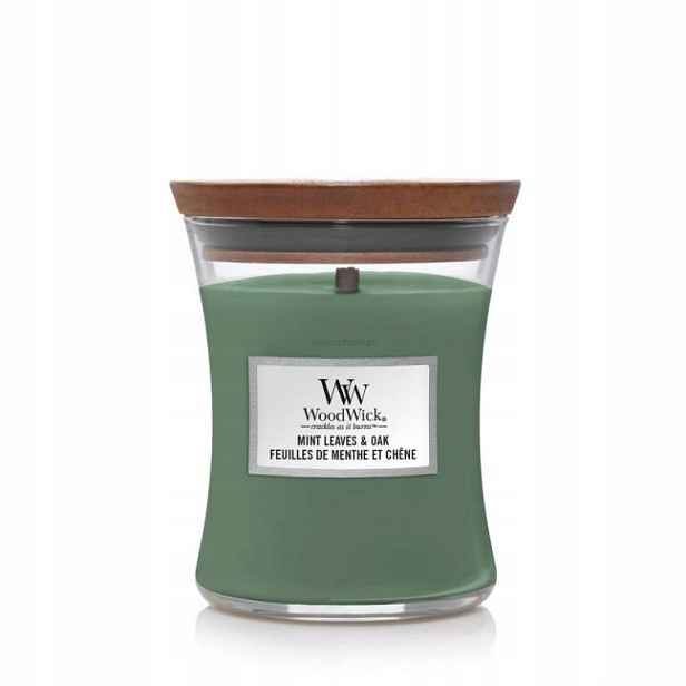 Mint Leaves Oak – Woodwick – střední vonná svíčka