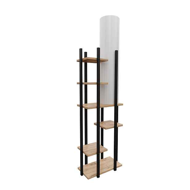 Opviq Stojací lampa Nora IV černá/přírodní dub
