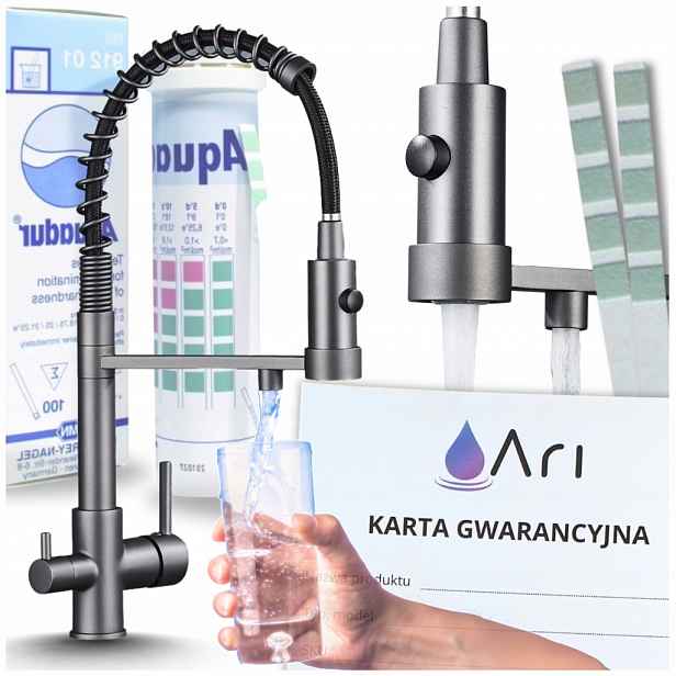 Kuchyňská stojánková baterie Ari Solid Spring černá, granit, šedá