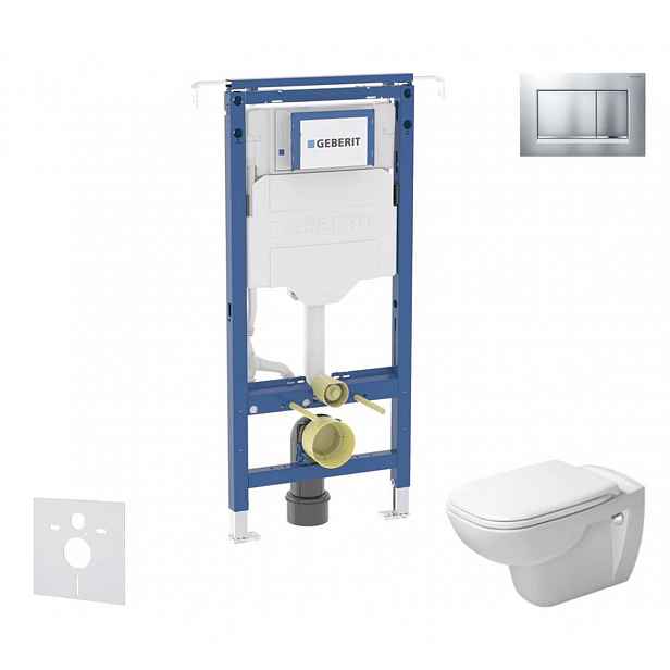 Geberit Duofix - Set předstěnové instalace, klozetu a sedátka Duravit D-Code, tlačítka Sigma20, Rimless, SoftClose, matný chrom/chrom SANI11CP2101