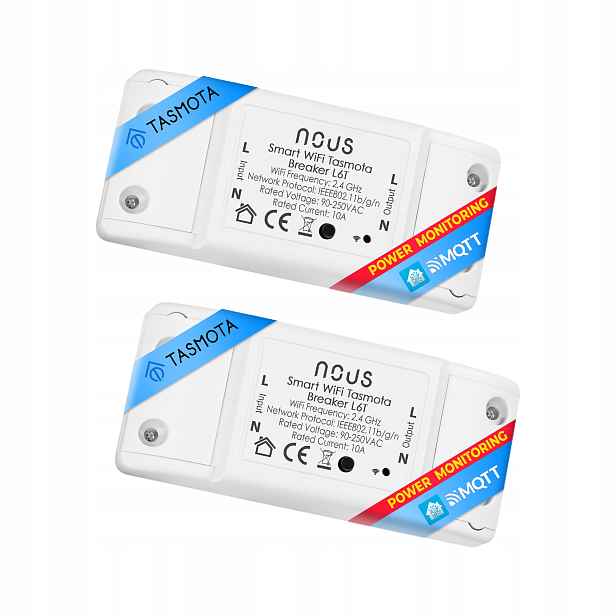 Nous L2T Vypínač světla Smart WiFi Tasmota 2kanály Mqtt 2ks Alexa Google