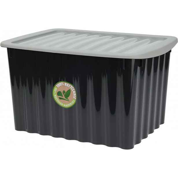 Úložný box s víkem 30x16 cm, černý, recyklovaný plast