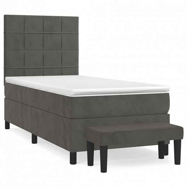 vidaXL Box spring postel s matrací tmavě šedá 90x200 cm samet