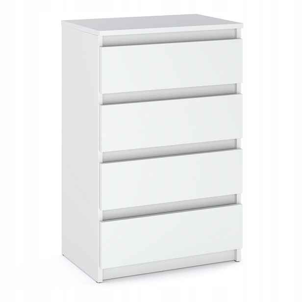 Bílá Komoda Se 4 Zásuvkami 60 CM, Moderní Skříňka Do Obývacího Pokoje