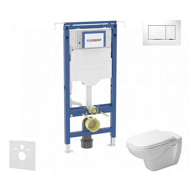 Geberit Duofix - Set předstěnové instalace, klozetu a sedátka Duravit D-Code, tlačítka Sigma20, Rimless, SoftClose, bílá/lesklý chrom SANI11CP3105