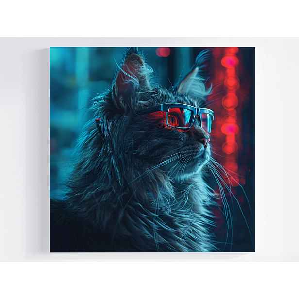 Obraz Na Plátně Canvas Kočka Kocur Brýle Cyberpunk Nerd Techno Neon 50x50