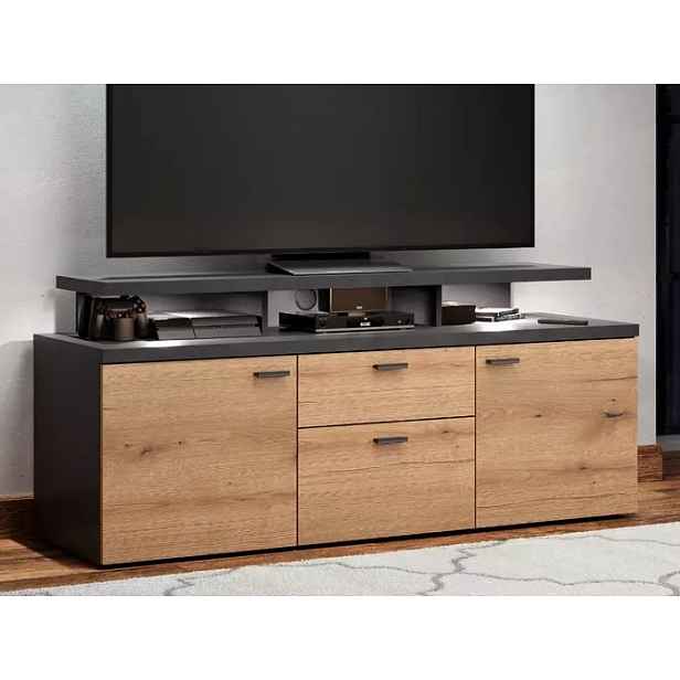 Široká TV skříňka Mood, 151 cm, dub evoke/optika kovu