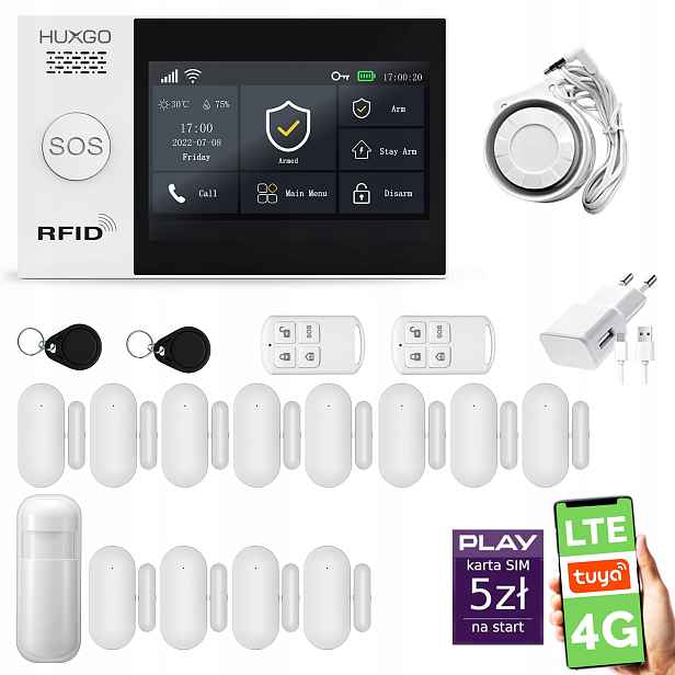 Bezdrátový alarm WiFi Gsm 4G, Tuya, alarmová sada Huxgo HXA007 D12PS