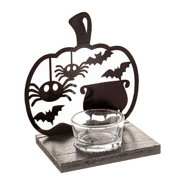 Dřevěný svícen s haloweenským motivem Happy Halloween – Dakls