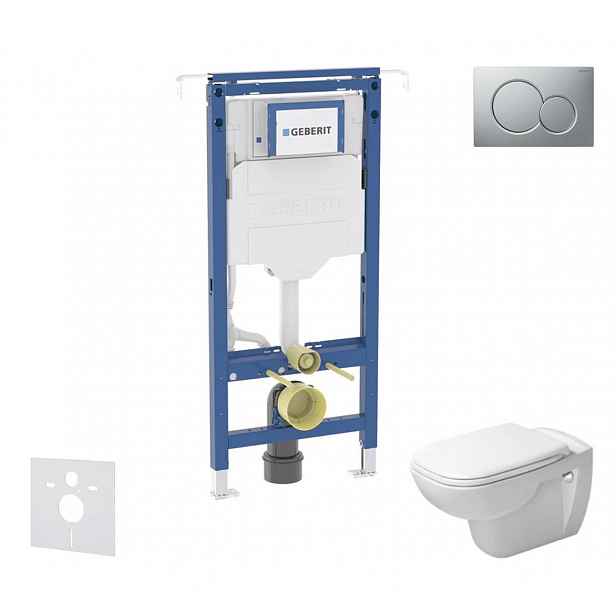 Geberit Duofix - Set předstěnové instalace, klozetu a sedátka Duravit D-Code, tlačítka Sigma01, Rimless, SoftClose, matný chrom SANI11CP2100