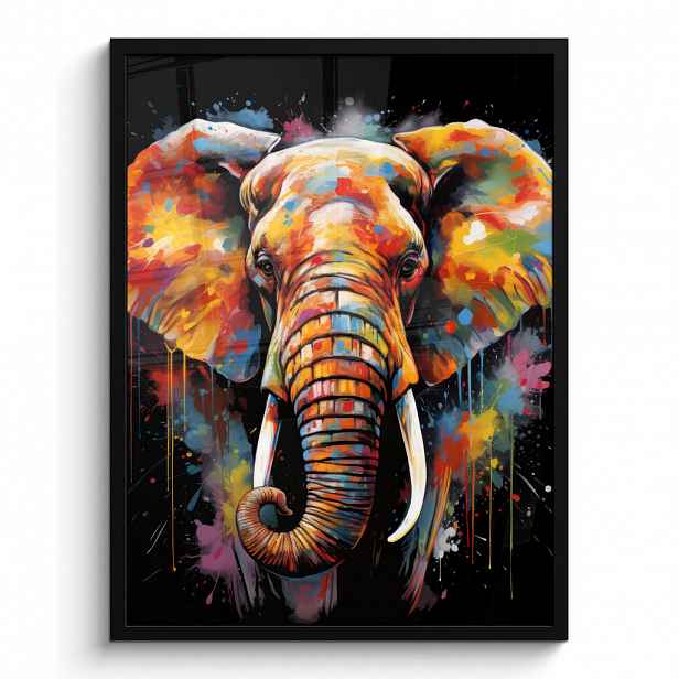 MuchoWow PLAKÁT V RÁMU Slon - Graffiti - Černá - Zvířata - Barvy 60x80 cm