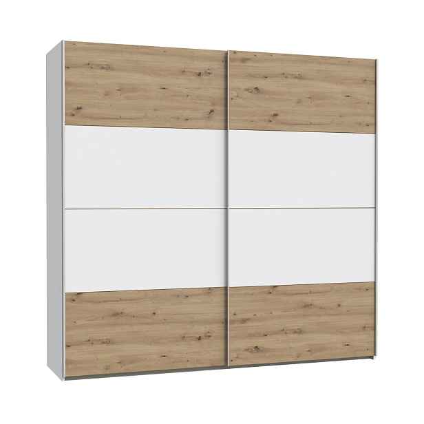 Šatní skříň KEBAN 220 cm, bílá/dub artisan