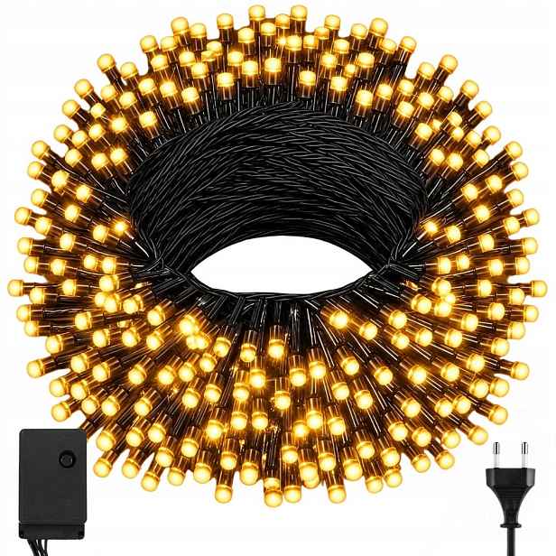 Vánoční osvětlení na stromeček 1000 led programátor 8 režimů žlutá teplá barva 75 m