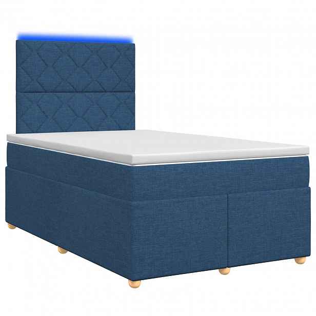 vidaXL Postel boxspring s matrací s čelo Modrá 120 x 200 cm Textil