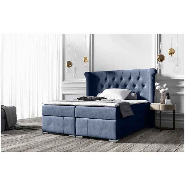 Elegantní čalouněná postel 160x200 MAXIMO - modrá + topper ZDARMA