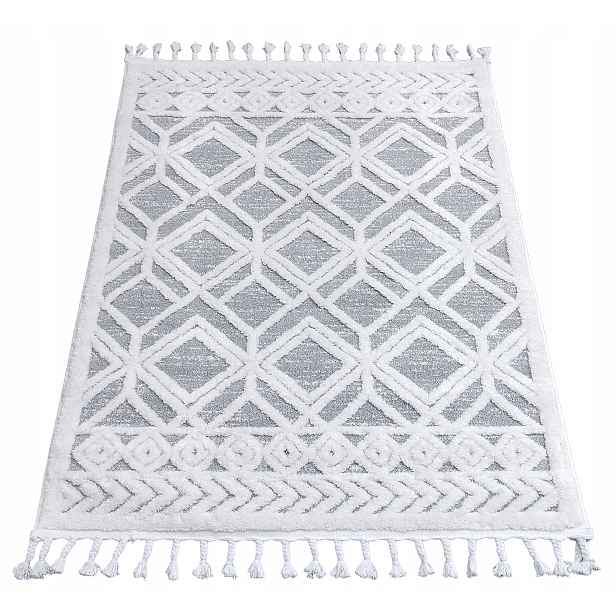Koberec 140x190 Boho Berber Do Obývacího Pokoje Ložnice Šedý Krémový Bílý Třásně