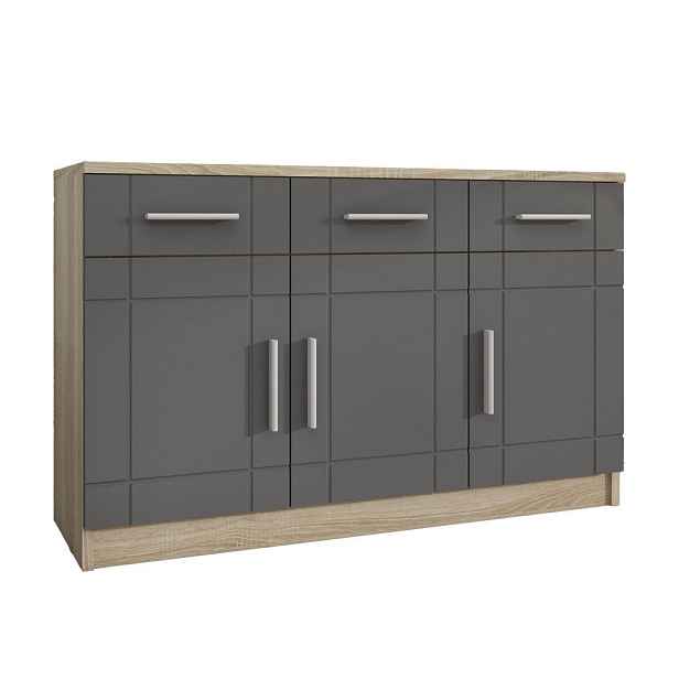 MASSENO KOMODA PERUGIA, 103/70/37 cm se 3 zásuvkami a 3 dvířky, dub Sonoma