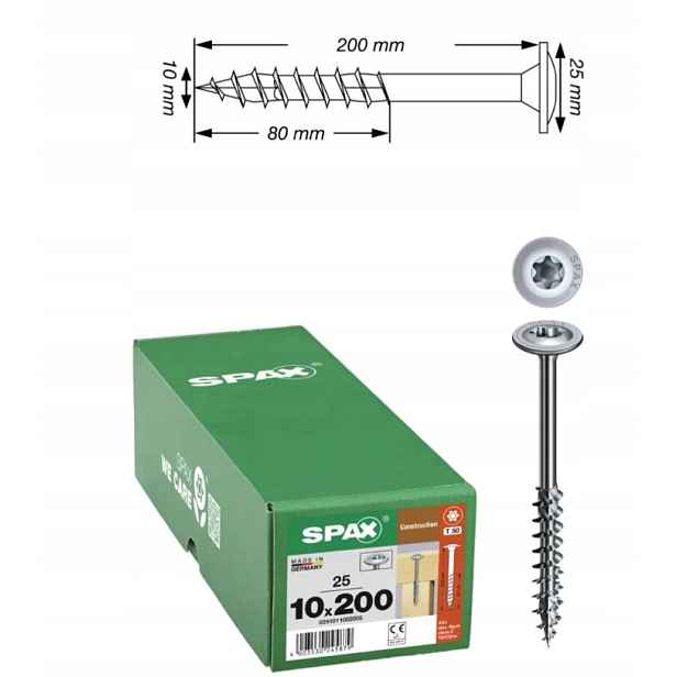Univerzální vruty Wirox do dřeva Spax 10 x 200 mm 25 ks