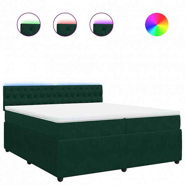 vidaXL Box spring postel s matrací tmavě zelená 200x200 cm samet