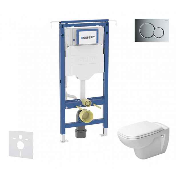 Geberit Duofix - Set předstěnové instalace, klozetu a sedátka Duravit D-Code, tlačítka Sigma01, Rimless, SoftClose, lesklý chrom SANI11CP1100