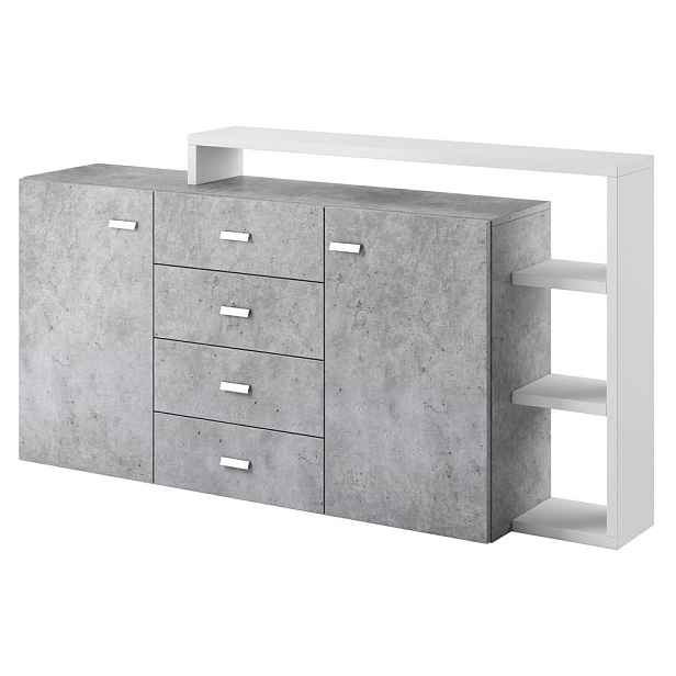 MASSENO KOMODA BOTTEGA, 180/98/37 cm se 4 zásuvkami a 2 dvířky, bílá
