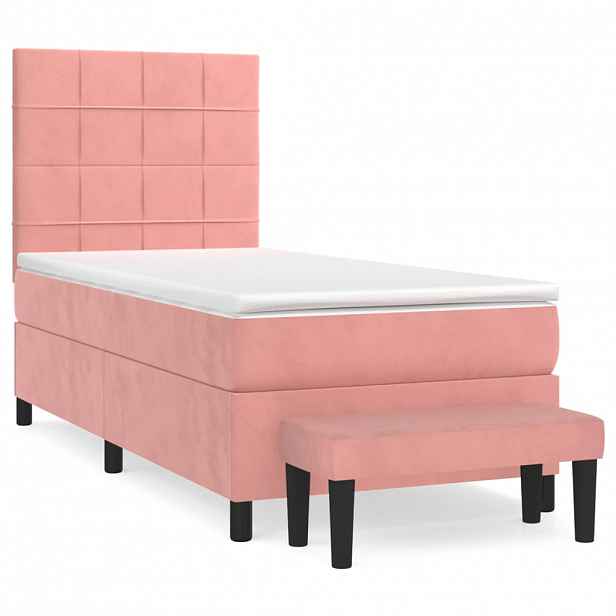 vidaXL Box spring postel s matrací růžová 90x200 cm samet
