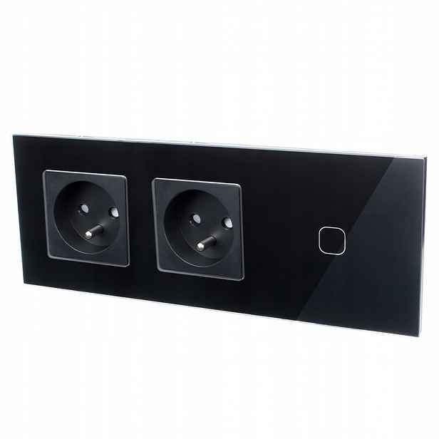 2x Elektrická Zásuvka Dvojitá černá skleněná deska Led dotykový spínač