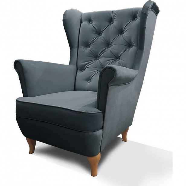 Beautysofa KŘESLO Chesterfield Falco tmavě šedé s dřevěnými nohami