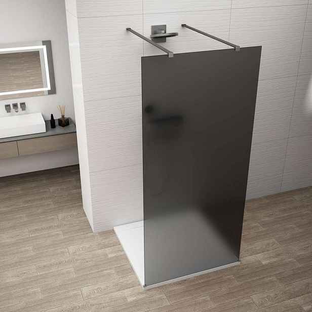 Polysan Esca - Sprchová stěna Walk-In 110x210 cm, Antidrop, kouřové matné sklo/gun metal ES1411-12