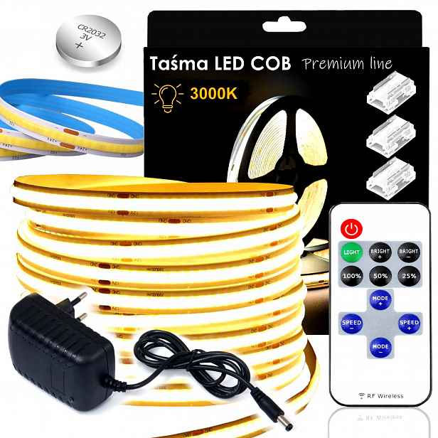 Set Led pásek Cob Neon 5m 3000K Bílý Teplý Kompletní sada Bonus