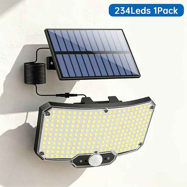 TEMU Venkovní solární nástěnné svítidlo s 234 LED, solární bezpečnostní reflektor, venkovní nástěnné svítidlo bez dálkového ovládání, pohybový senzor