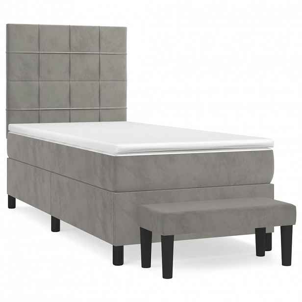 vidaXL Box spring postel s matrací světle šedá 100x200 cm samet
