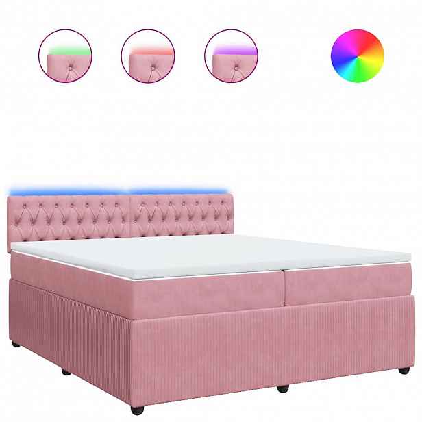 vidaXL Box spring postel s matrací růžová 200x200 cm samet
