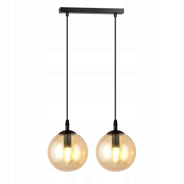 Závěsná lampa černá, dvojitá, skleněná, medové koule do ložnice Emibig