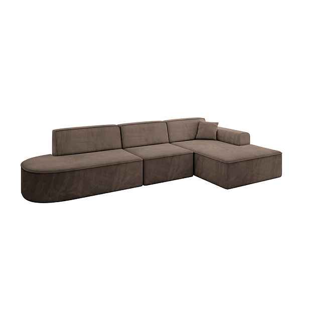 ALTDECOR ROHOVÁ SEDAČKA s otomanem, pravá IREA-L2-v3 327x165x77 Hnědá Velur