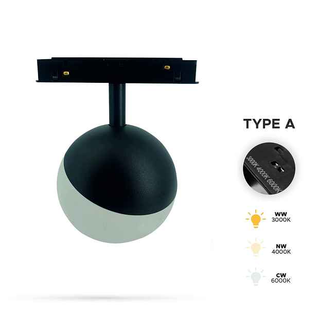 Reflektor Spot Led Kula Černý 6W 3CCT Typ A pro Smart Track 48VDC