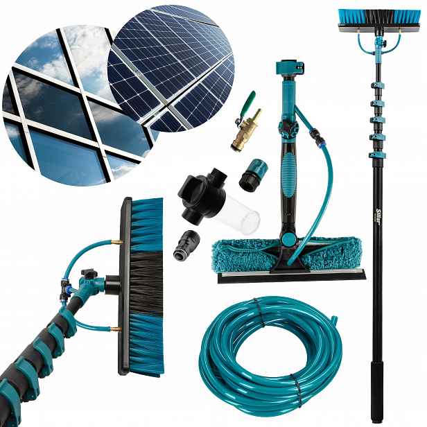 Sada na mytí oken teleskopická tyč 2x kartáč dávkovač tekutiny