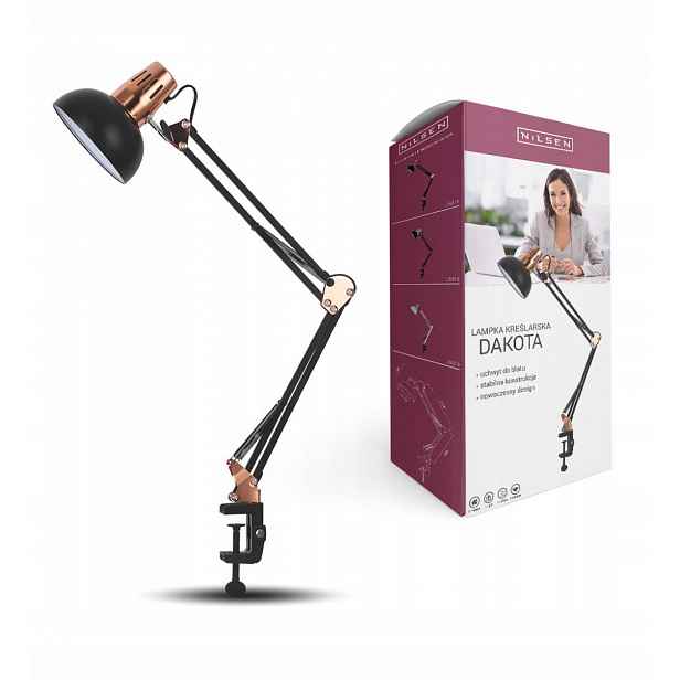 Černá industriální kreslicí lampa Lampa přišroubovaná k pracovní desce E27 Nilsen