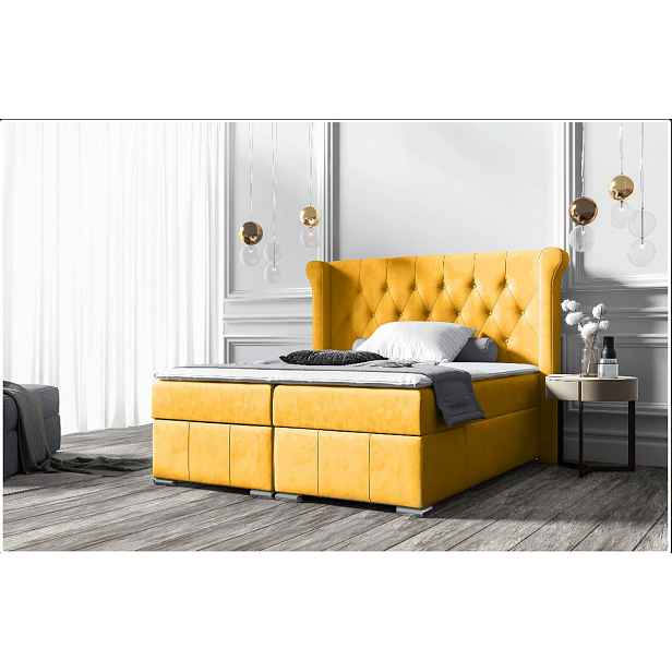 Elegantní čalouněná postel 180x200 MAXIMO - žlutá + topper ZDARMA