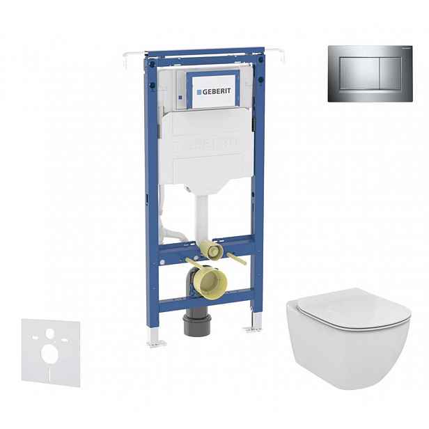 Geberit Duofix - Set předstěnové instalace, klozetu a sedátka Ideal Standard Tesi, tlačítka Sigma20, Aquablade, SoftClose, lesklý chrom/chrom mat SANI